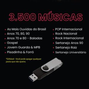 Pen Drive com Músicas ANOS 70, 80, 90 Internacionais - Mega Músicas